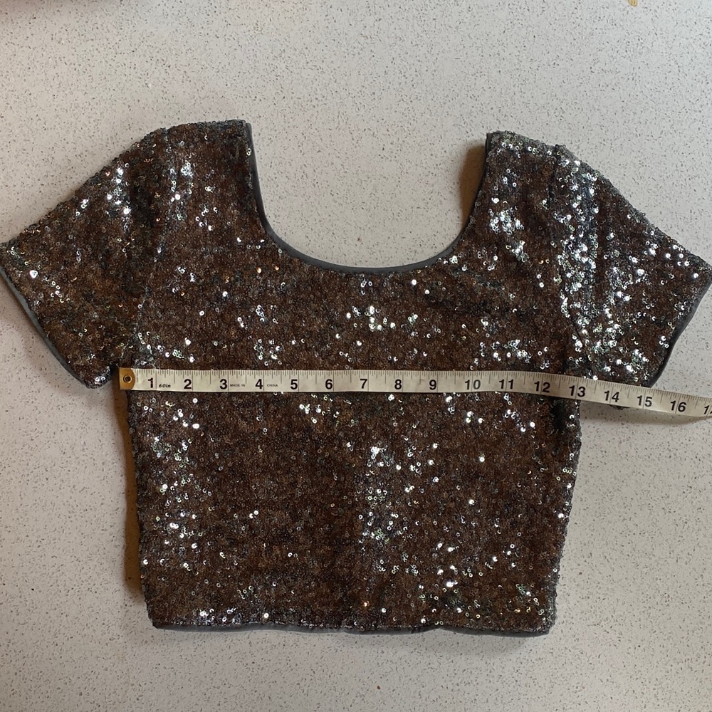 Sparkling Sequin Crop Top in Silver and Brown